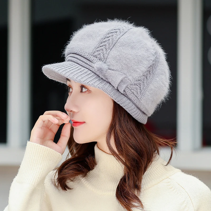 Для женщин Rrabbit мех ball cap хип-хоп зимняя шапка для девочек трикотажные шапки Скалли бини шапки бренд женский головной убор из плотной ткани 55-58 см