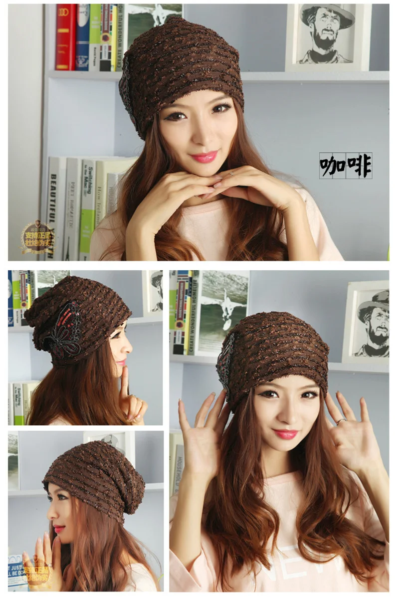 Fashion Women Summer Lace Sequin Butterfly Sunscreen Sun Hat Female Fashion Spring Autumn Windproof Warm Black Cap K38