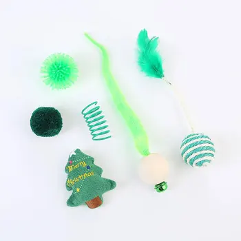 

6pcs Cat Toy Kit Kitten Claw Bag Christmas Series Amusement Toy Fun Scratching Toys Pet Supplies Cat Interactive Toy
