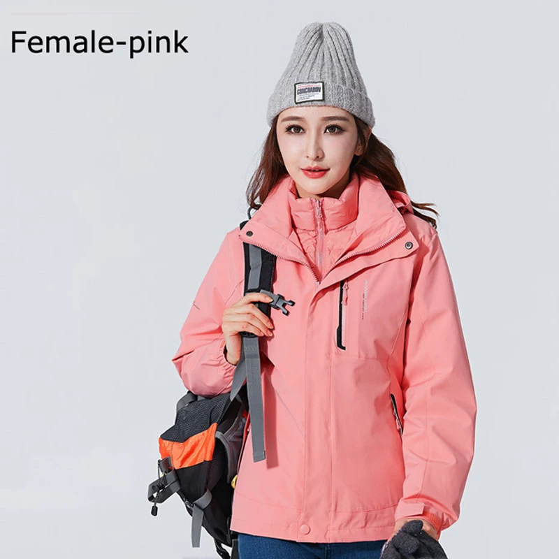 Новинка, зимняя мужская и женская ветровка 3 в 1, уличная походная куртка, флисовая куртка для кемпинга, куртка для велоспорта, спортивная куртка с капюшоном - Цвет: Women Pink