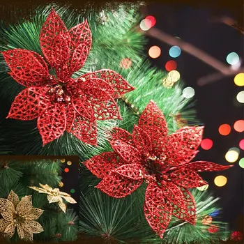

1PCS Glitter Beautiful Christmas Hollow Flowers Party Xmas Tree Decorations Ornaments Wedding Party Decor Ornaments