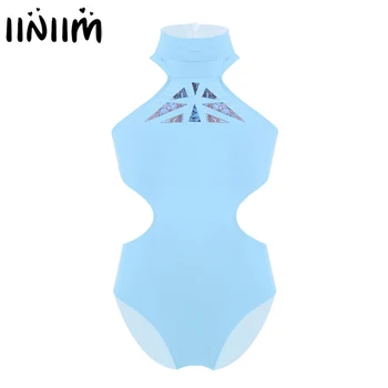 

Teen Girls Sleeveless Racer Back with Zipper Closure Cutouts Waist Ballet Dance Wear Gymnastics Leotard for Kids Dance Costumes