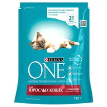 Корм сухой для взрослых кошек Purina ONE, с говядиной и пшеницей, 750 г