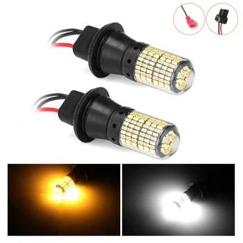 

2Pcs LED Car Turn Signal Lights T20 3014 168smd White And Yellow 2 Color BA15S BAU15S 7440 Car Turn Signal With Decoder Set
