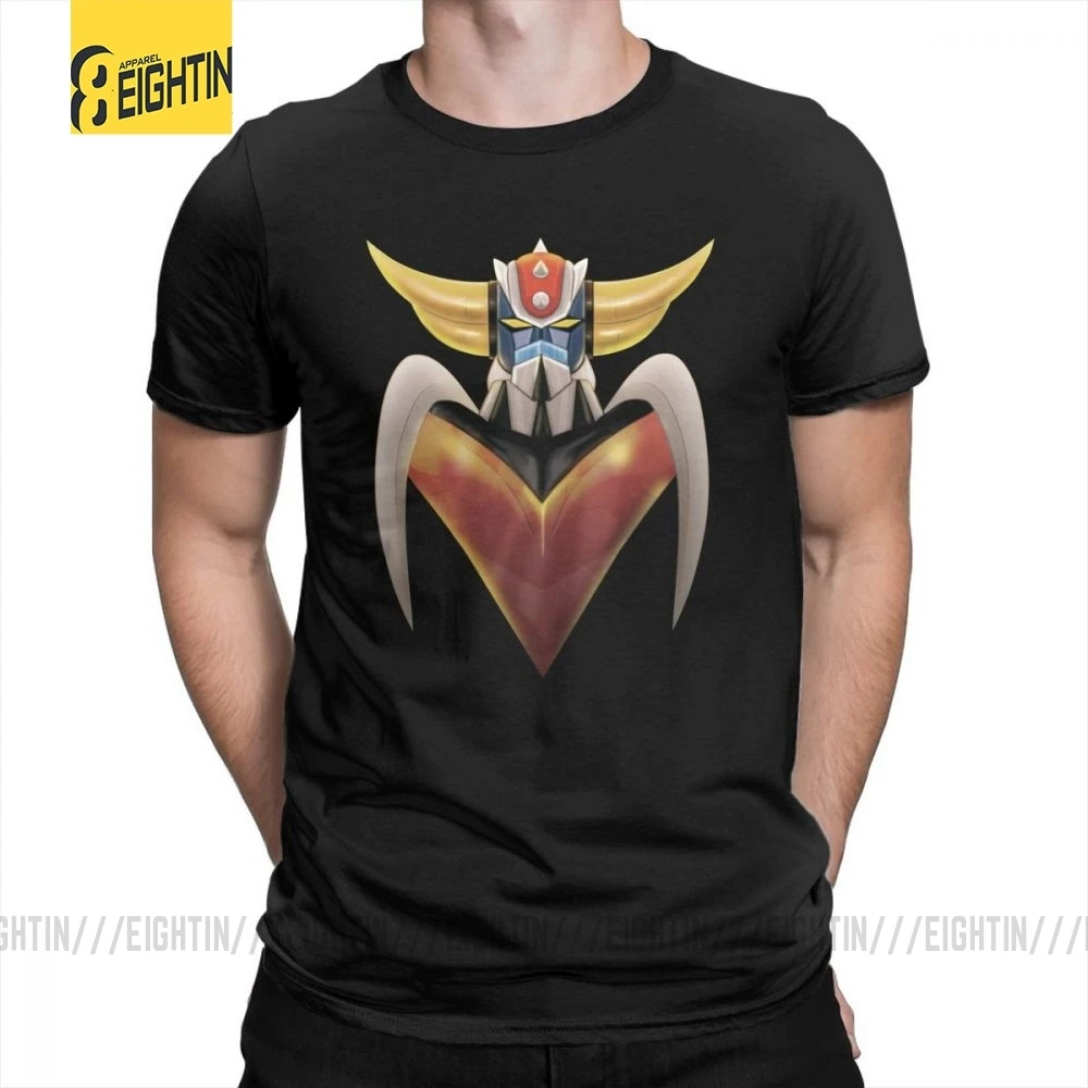 UFO ROBO Grendizer тройники с коротким рукавом мужские футболки очищенный хлопок Crewneck Футболка досуг печать размера плюс Мультфильм стильный - Цвет: Черный