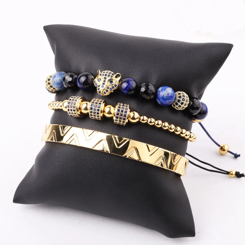 New Design High Quality 316L Stainless Steel Bangle CZ Pave Leopard Charms Bracelet Set Men Jewelry Gift - Image 3