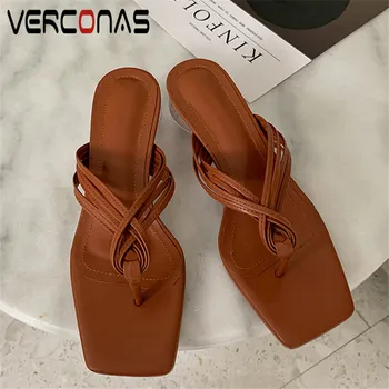 

VERCONAS Woman Sandals 2020 Fashion Woman Pumps Woman Slippers Classic Design Casual Shoes Square Toe Round Heeled Shoes Woman