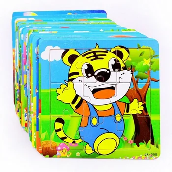 

10pcs Colorful Modern Cartoon Animal Baby Puzzle Set Toys Wooden Education Learning Toy For Children Kids panda Cow Tiger Puzzle
