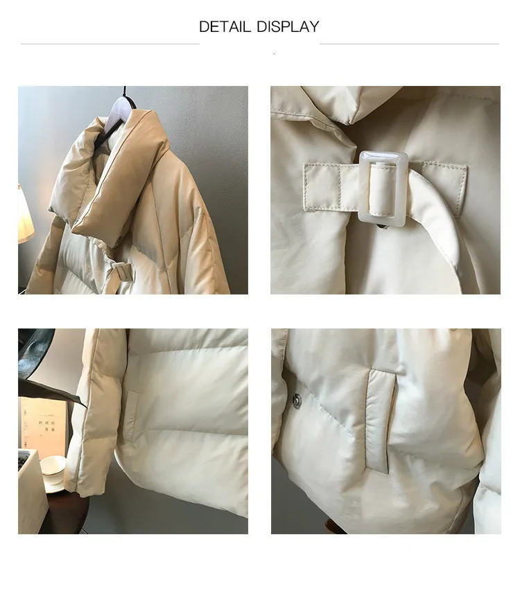 Women Winter Coat New Korean Stand Collar Loose Bat Sleeve Buckle Warm Down Cotton Padded Jacket 0612