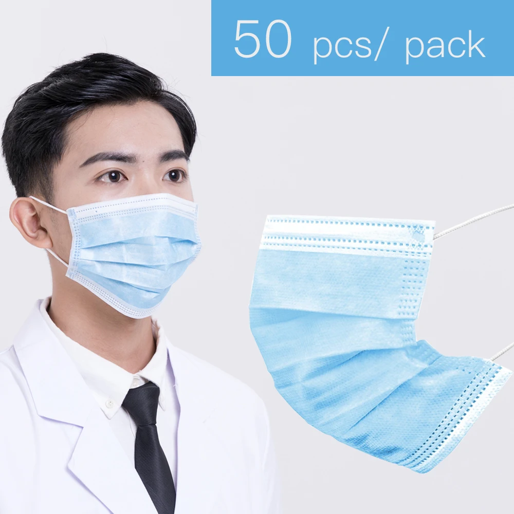 

50 Pcs Face Mouth Virus Mask Disposable 3 Layers Non Woven Mouth Masks Filter Dustproof Earloop Masks 48 hours Shipping
