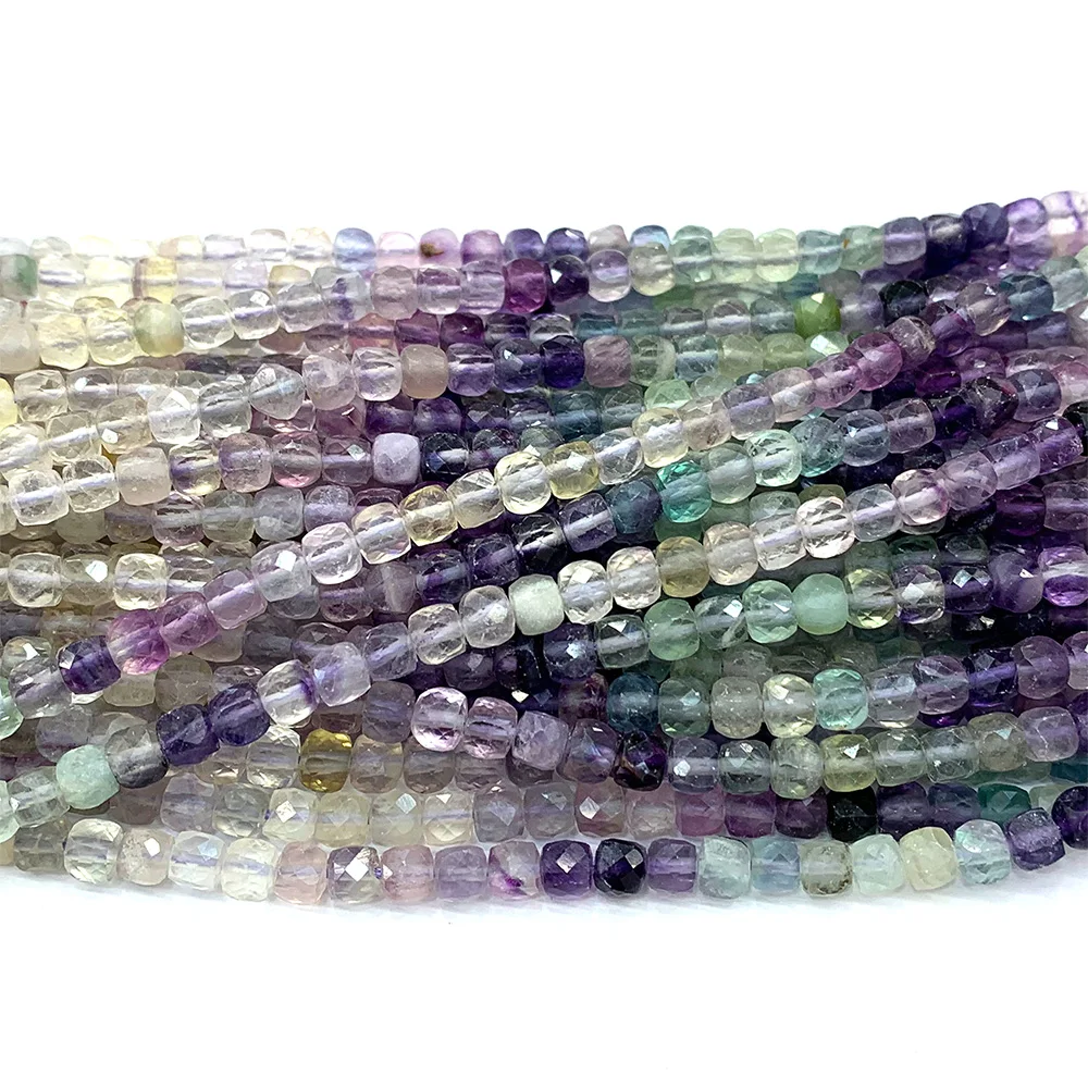 Veemake Fluorite Natural Necklace Bracelets Earrings Ring Gemstones DIY Faceted Irregular Cube Small Beads For Jewelry Making 3