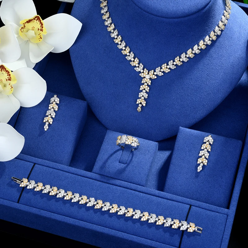Be 8 Exclusive Dubai 2 Tones Jewellery Set Luxury Cubic Zirconia Necklace Earring Bracelet Party Jewelry for Women S487 | Украшения и