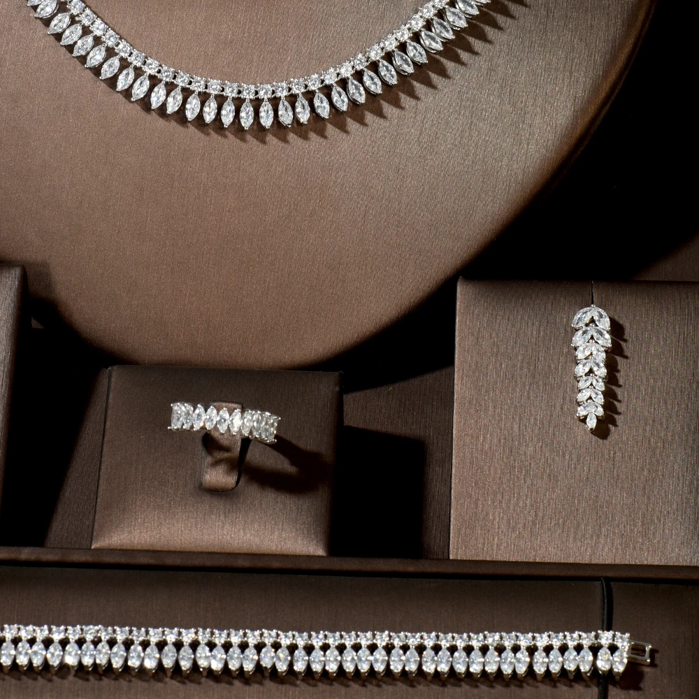 HIBRIDE 2020 New Trendy Leaf Design Bridal Wedding Jewelry Sets Necklace Earring Set High Quality Dairy Accessories N-1484 - Image 3