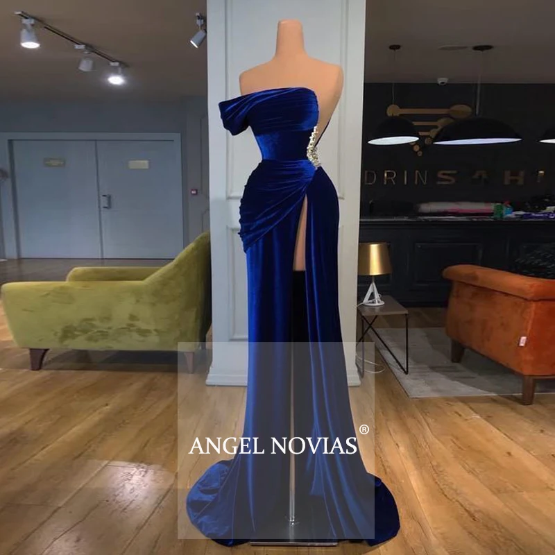 Angel Novias Длинные Элегантные королевский синий Арабский вечерние платья без