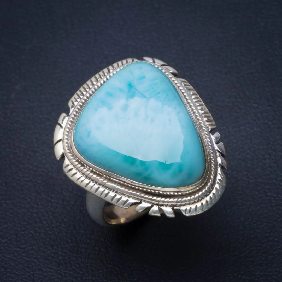 

Natural Caribbean Larimar Handmade Unique 925 Sterling Silver Ring 7 B1395