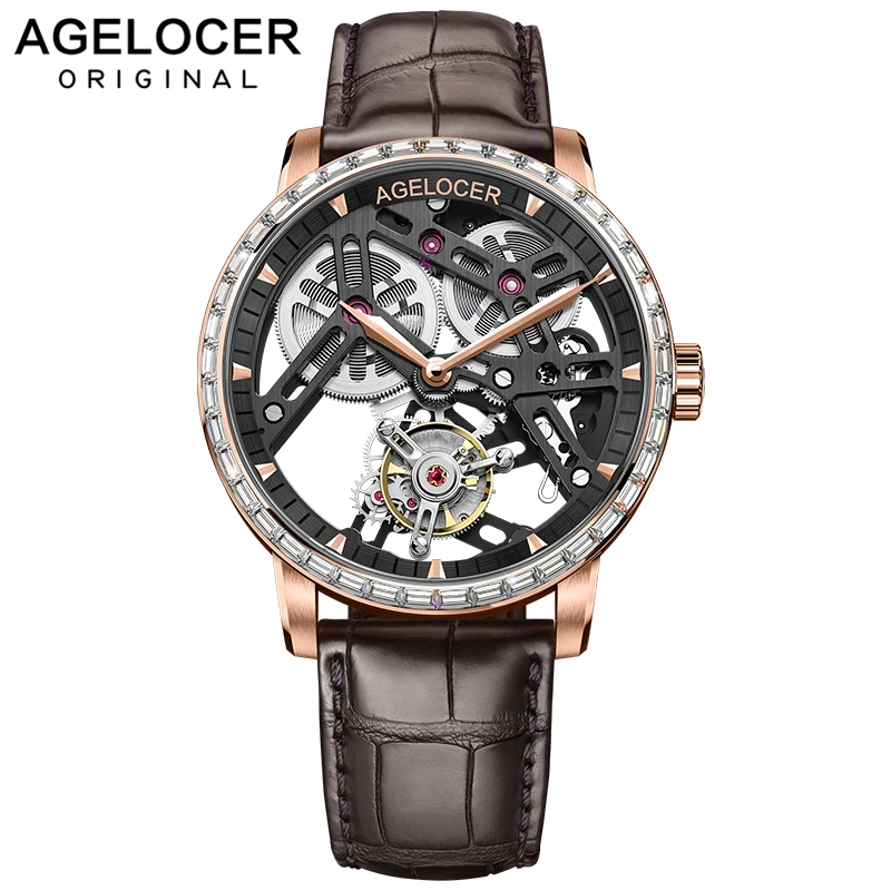 AGELOCER настоящие Tourbillon, механические часы, мужские швейцарские сапфировые наручные часы, мужские часы с скелетом, мужские часы