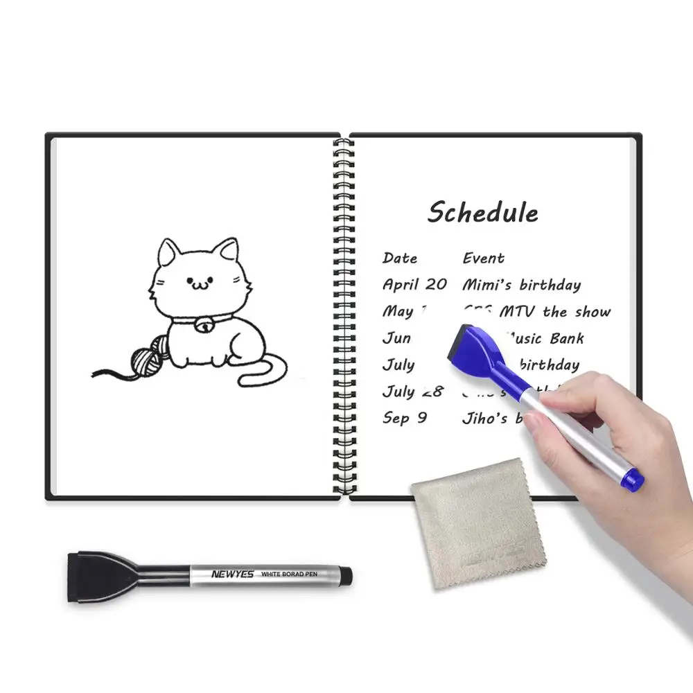A4 Whiteboard Book NEWYES A4 Размер многоразовая стираемая умная переносная белая доска для книг Блокнот для заметок мини блокнот приложение доска для сообщений с 2 ручками - Цвет: A4 Whiteboard Book