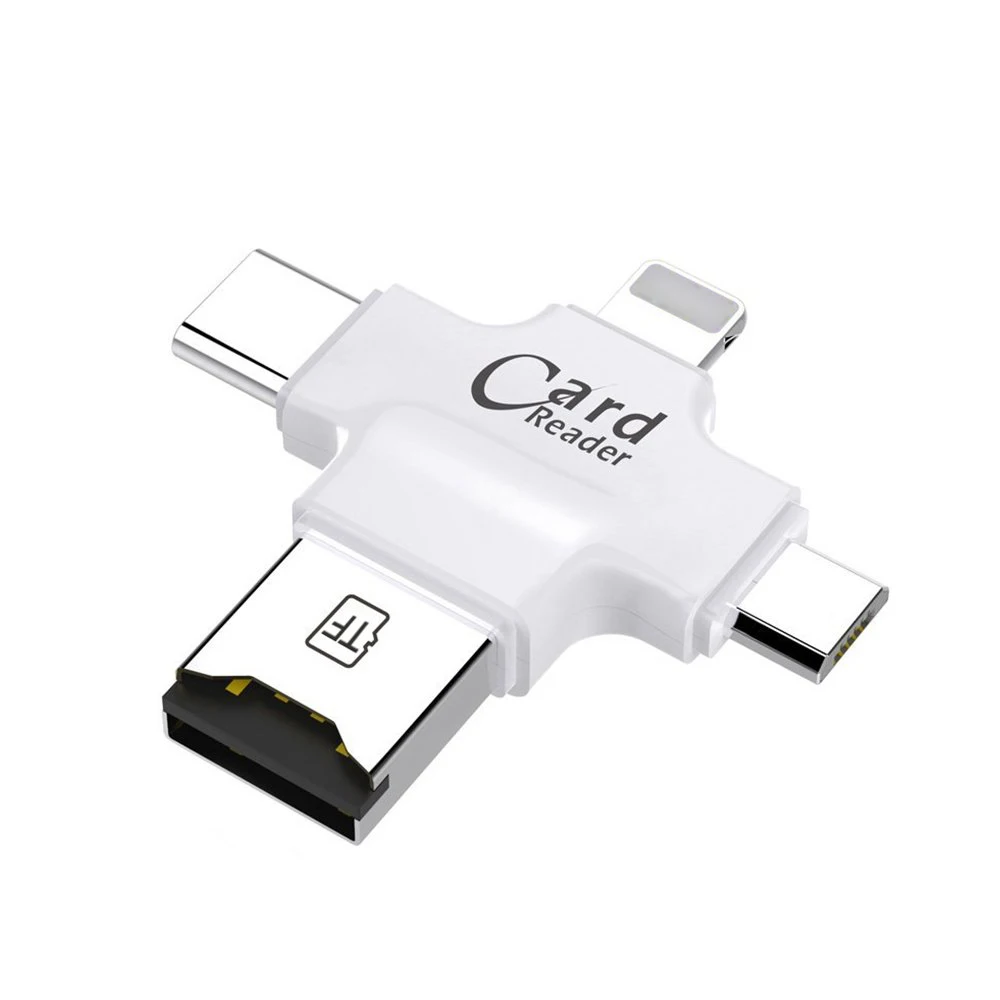 Белый LYBALL 4 в 1 Micro SD TF кард-ридер с разъемом USB type-C OTG концентратор адаптер для iPhone Android Micro usb type C порты Mac PC - Цвет: Белый