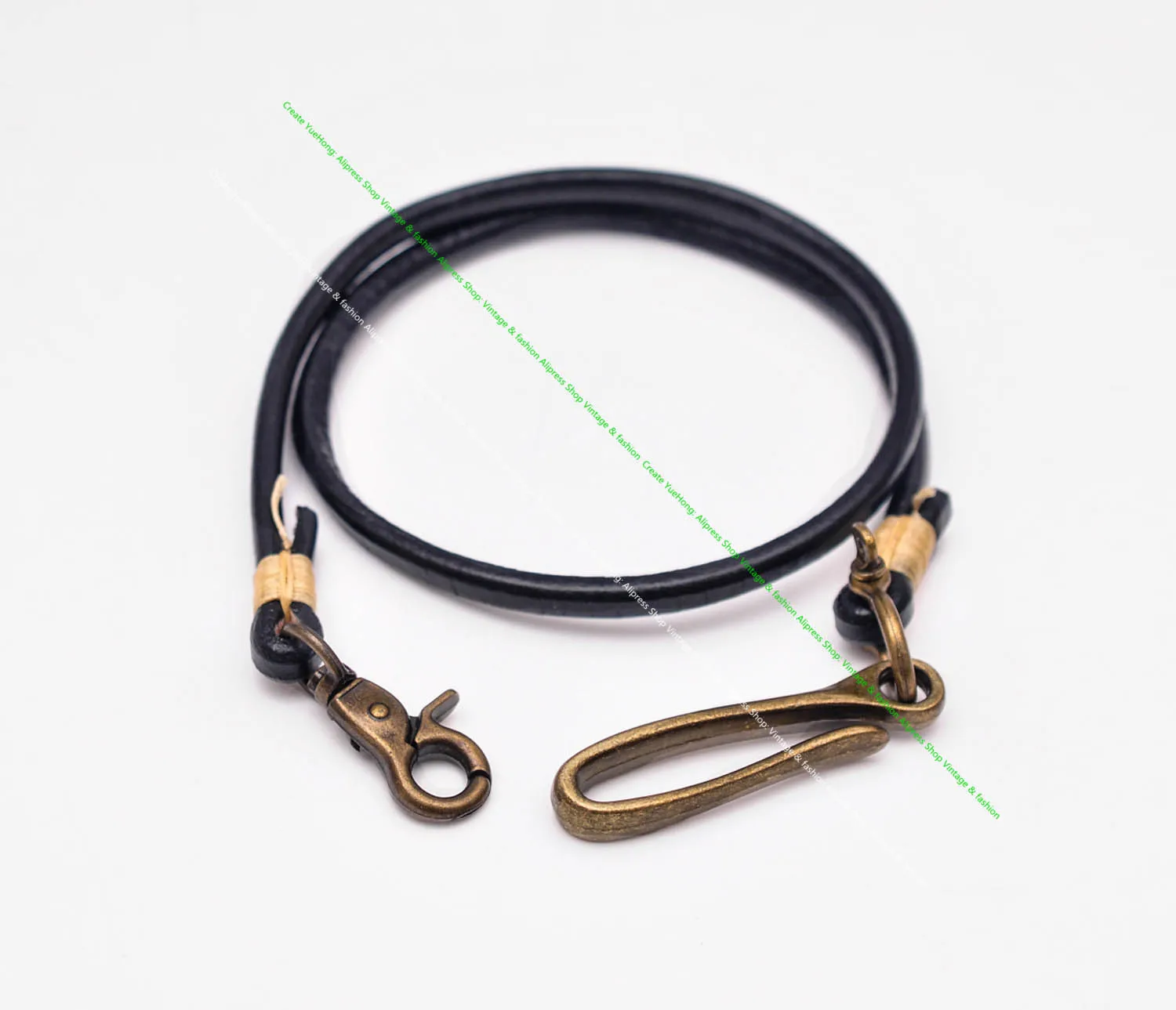 15-30 "lange handgemachte Punk Motorrad Trucker schwarz dickes Gemüse Rindsleder Schlüssel halter Jean Brieftasche Kette mit Messing Haken verschluss – Detail 3