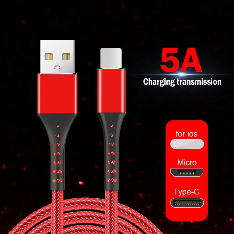 YH32 быстрое зарядное устройство кабель для iOS 1 м USB линия передачи данных USB кабель для зарядки данных type-C Micro USB Мобильный телефон 3A Android супер зарядное устройство