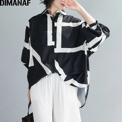 DIMANAF – chemisier d'été surdimensionné pour femmes, chemises de bureau, tunique montre de sport à rayures, manches chauve souris, vêtements Cardigan à boutons, décontracté 
