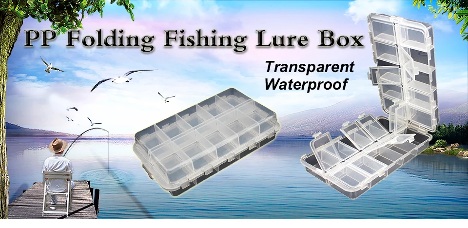 K8356 Plastic Fishing Box Lures Folding Lure Box 20 Compartment 166x97x40mm Silicone Shrimp Fishing Pesca Tackle Transparent Box (7)