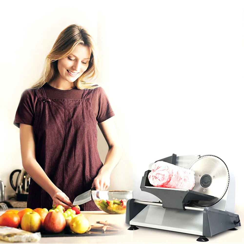 220V 150W Electric Meat Slicer Household Cut Mutton Roll Slicer Beef Meat Slicer Bread Frozen Meat Planer Cutter Adjustable Knob