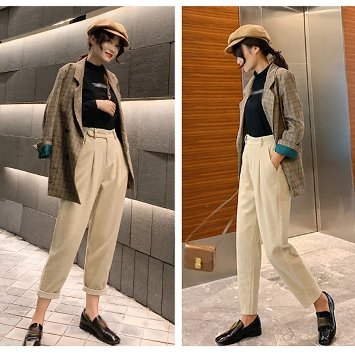 Winter Corduroy Pants Women Autumn High Waist Pockets Trousers Women Plus Size Streetwear Harem Pants Pantalon Femme