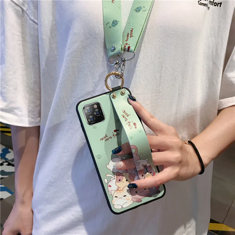 Чехол на запястье с милой пандой кошкой для iPhone 11 Pro Xs Max, ремешок на шею, ремешок на плечо для iPhone 6 6s 7 8 Plus X Xr Capa