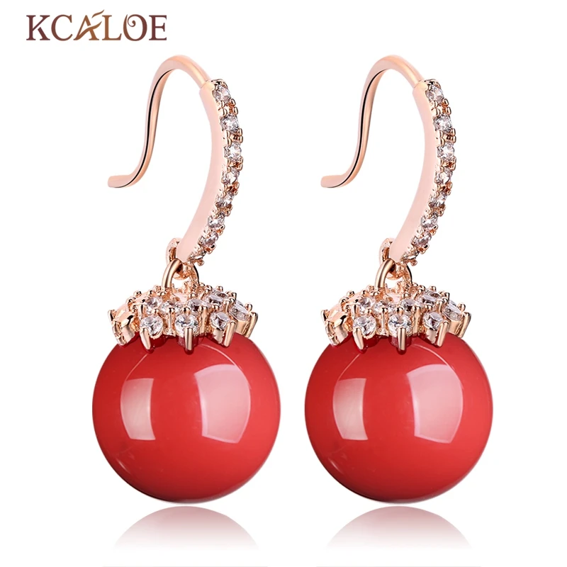 KCALOE pendientes bola grande artificiales de boda Coral de Color oro rosa cúbico pendientes de zirconio joyería de las mujeres|red dangle earrings|dangle earringsearrings large - AliExpress