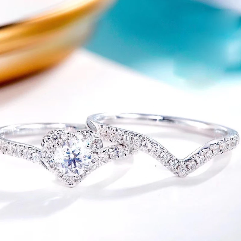 Набор Колец AEAW из белого золота 18 К с круглой огранкой 0.42ct 4 5 мм обручальное