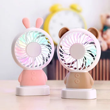 

800mA USB Charing Portable Cartoon Mini Fan Outdoor Student Night Light Bear Exquisite Rabbit Thin Handheld Fan For Home Office