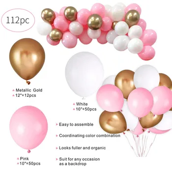 

party decor balloons Long 112pcs Pink White Gold Balloons Pack for Girl Birthday Baby Shower Party decor fuller organic#0210g10