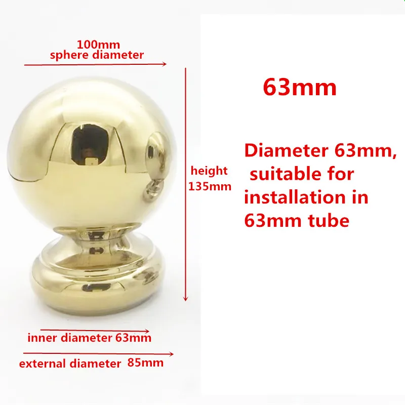 golden63mm 304 шарик из нержавеющей стали, шар сиденья, сварной полый шар, подходит для лестничных поручней, наружное украшение забора - Цвет: golden63mm
