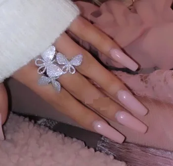 

summer new sparking bling delicate butterfly rings white pink 3 pcs cz butterfly luxury women girl fashion wedding party jewelry