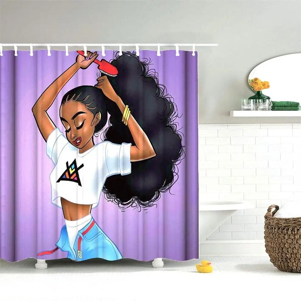 Dafield художественная африканская американская женская черная афро Женская полиэфирная ткань фиолетовая занавеска для душа африканская