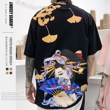 

Lindsey Seader Japanese Women Ukiyo-e Crane Flowers Mount Fuji Tee Shirts Streetwear Harajuku Casual Hiphop Tshirts Men Top Male