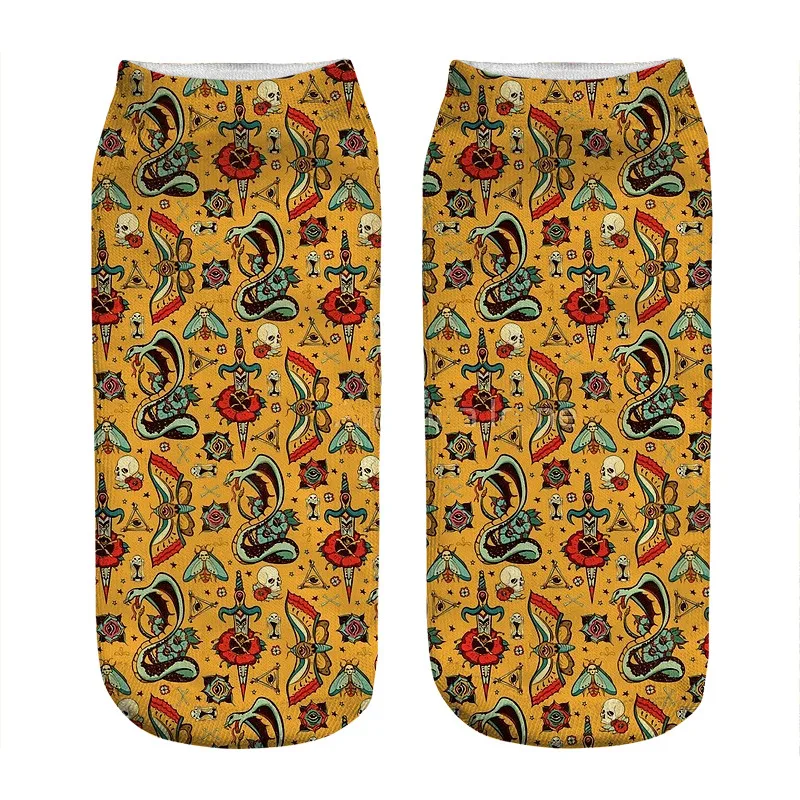 Женские носки кавайные с принтом желтых брызг и татуировок женские Веселые