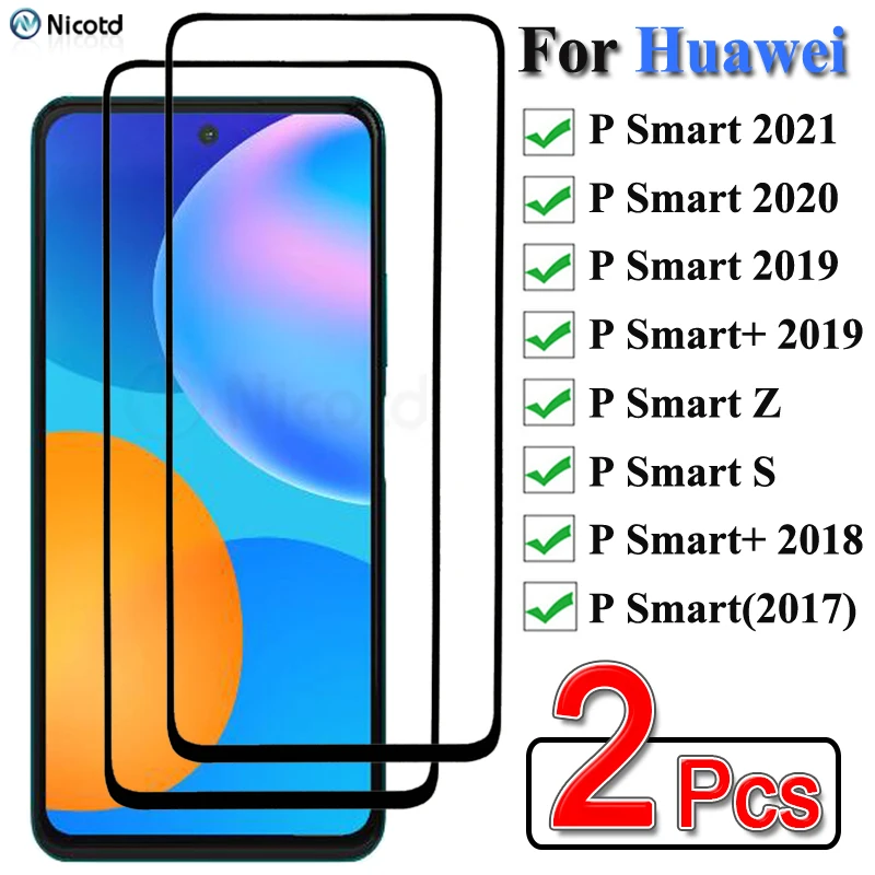 

Закаленное стекло с полным покрытием для Huawei P Smart 2021 P Smart Z S, Защита экрана для Huawei P Smart 2020 2019 2018 2017, 2 шт.