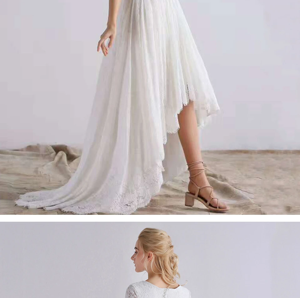 2 в 1 половина кружева рукав Vestidos De Novia Robe Mariee пляжное платье из двух частей богемные Свадебные платья Белый Высокий Низкий свадебное платье