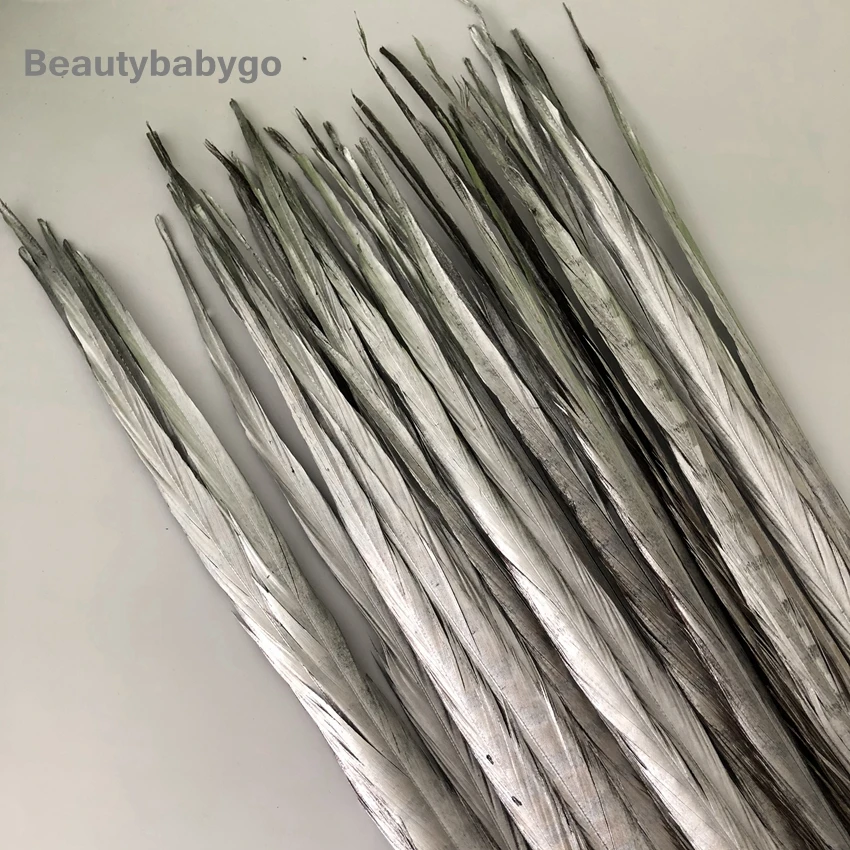 50-55cm 20-22inch Silver Paint Ringneck Pheasant Tails Feather Natural Chicken Feathers For Carnival Halloween Decorations Craft
