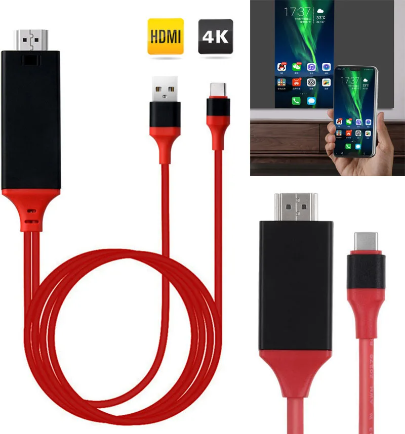 2 м кабель HDMI Type C для подключения телефона к телевизору адаптер HDTV экран