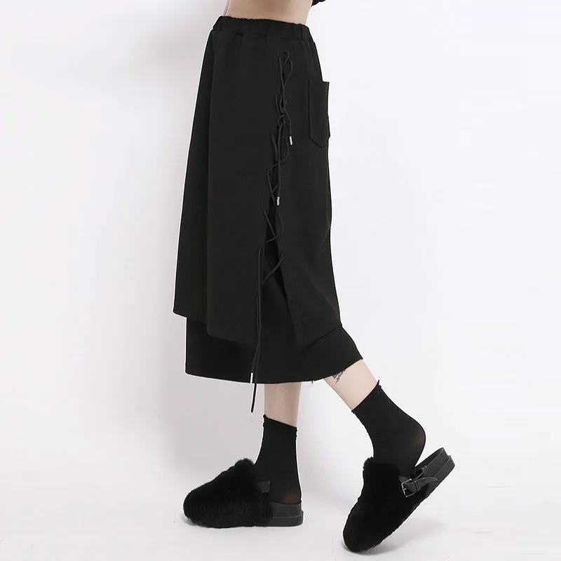 

XUXI 2020 New Summer Irregular Half Body Skirt Women Fashionable Fake Two-piece Bandage Loose Casual Skirt One-step Skirt FZ1395