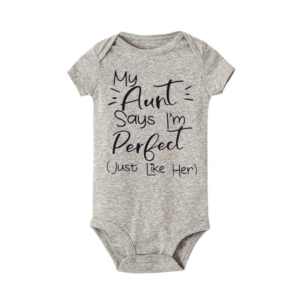 Комбинезон для малышей от 0 до 18 месяцев с надписью «My Auntie Says I'm Perfect», хлопковый летний белый боди для новорожденных, забавная одежда для малышей с тетушкой