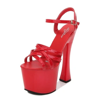 

CORK Women Classic 17cm Super High Heels Sandals Female Gladiator Summer Shoes Ladies Sexy Pumps Pole Dance Shoes Women Size 41