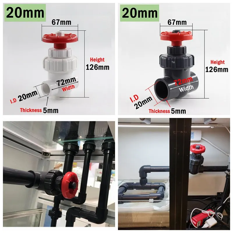 1PcID20mmPVCSluiceValveWaterTubeValveConnectorsGarden