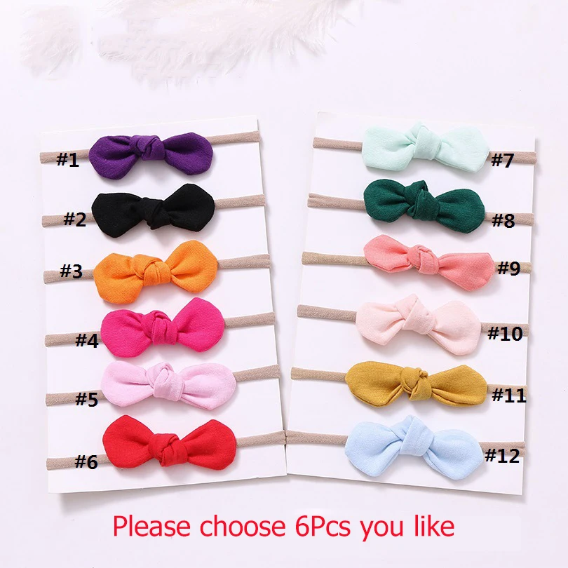 6PCS Mix Комплект детской повязки на голову, Детские ободки с бантами, тонкое нейлоновое оголовье для девочек, хлопковые повязки на голову, аксессуары для волос для малышей, Мягкая повязка, 6 шт - Цвет: 6PCS Mix