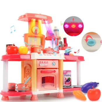 

Kid Kitchen Toys Simulation Kitchen Toy Music Dinnerware Pretend Play Kitchen Cooking Table Set Children's Gift
