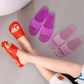 

Bathroom slippers women non-slip bath summer home soft bottom hollow leaking plastic slippers