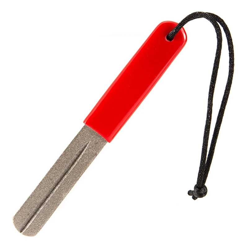 Рыболовный крючок, точилка, двухсторонняя, одинарная, две канавки, алмазный напильник с ручкой, рыболовный крючок, инструмент для заточки, аксессуары - Цвет: Красный